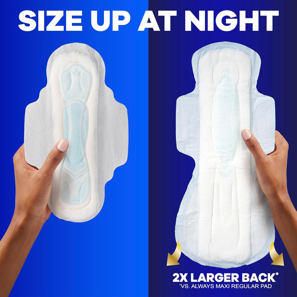 Always Maxi Overnight Pads with Wings for Women, Size 5, Extra Heavy Overnight Absorbency, Unscented, 36 Count