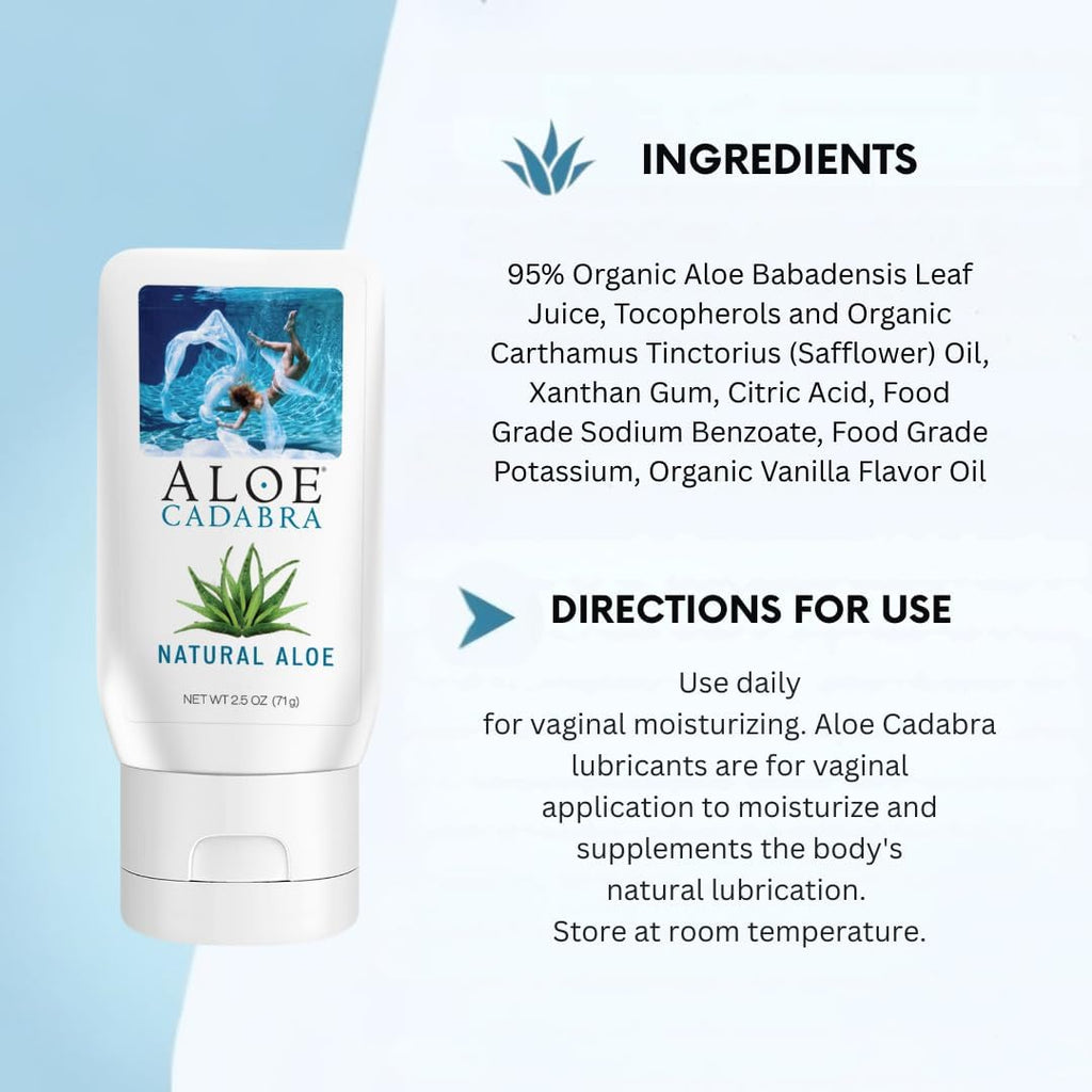 Aloe Cadabra Natural Water Based Personal Lubricant and Vaginal Moisturizer, Organic Aloe Lube for Men, Women and Couples, Non-Staining, pH Balanced (Unscented 2.5 Ounces, 2 Pack)