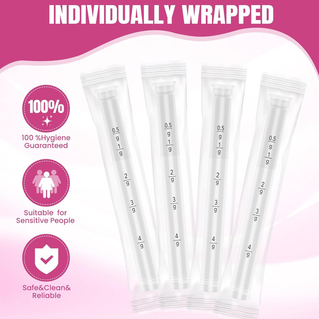 100 PACK Disposable Vaginal Suppository Applicator for Women, Fits Most Lubricants Creams Gels Pills Tablet Suppositories, Threaded End, Soft & Small Tip, with Dosage Markings, Individually Wrapped