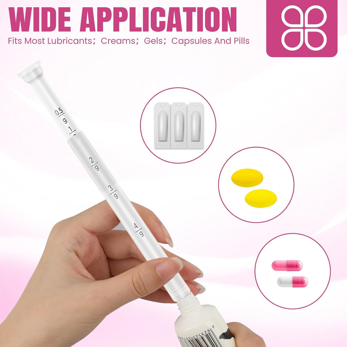 100 PACK Disposable Vaginal Suppository Applicator for Women, Fits Most Lubricants Creams Gels Pills Tablet Suppositories, Threaded End, Soft & Small Tip, with Dosage Markings, Individually Wrapped