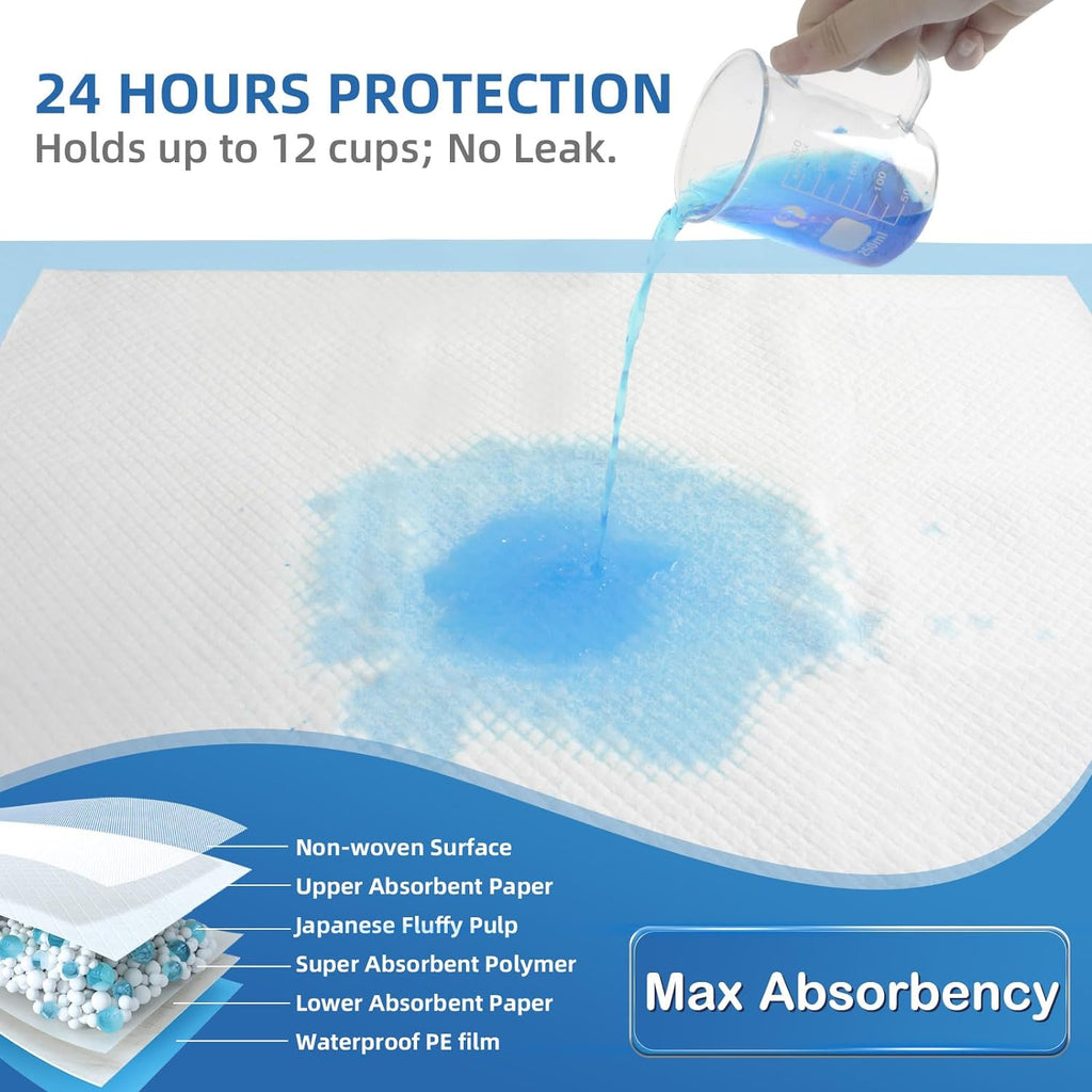 50 Count Bed Pads with Adhesive Strip 30"x36" Thicken Elderly Adults Incontinence Underpads Disposable, Heavy Duty Absorbent Chucks Waterproof, XL Extra Large Puppy Pee Training Pad