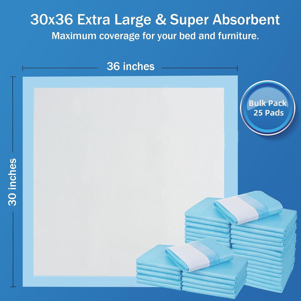 50 Count Bed Pads with Adhesive Strip 30"x36" Thicken Elderly Adults Incontinence Underpads Disposable, Heavy Duty Absorbent Chucks Waterproof, XL Extra Large Puppy Pee Training Pad
