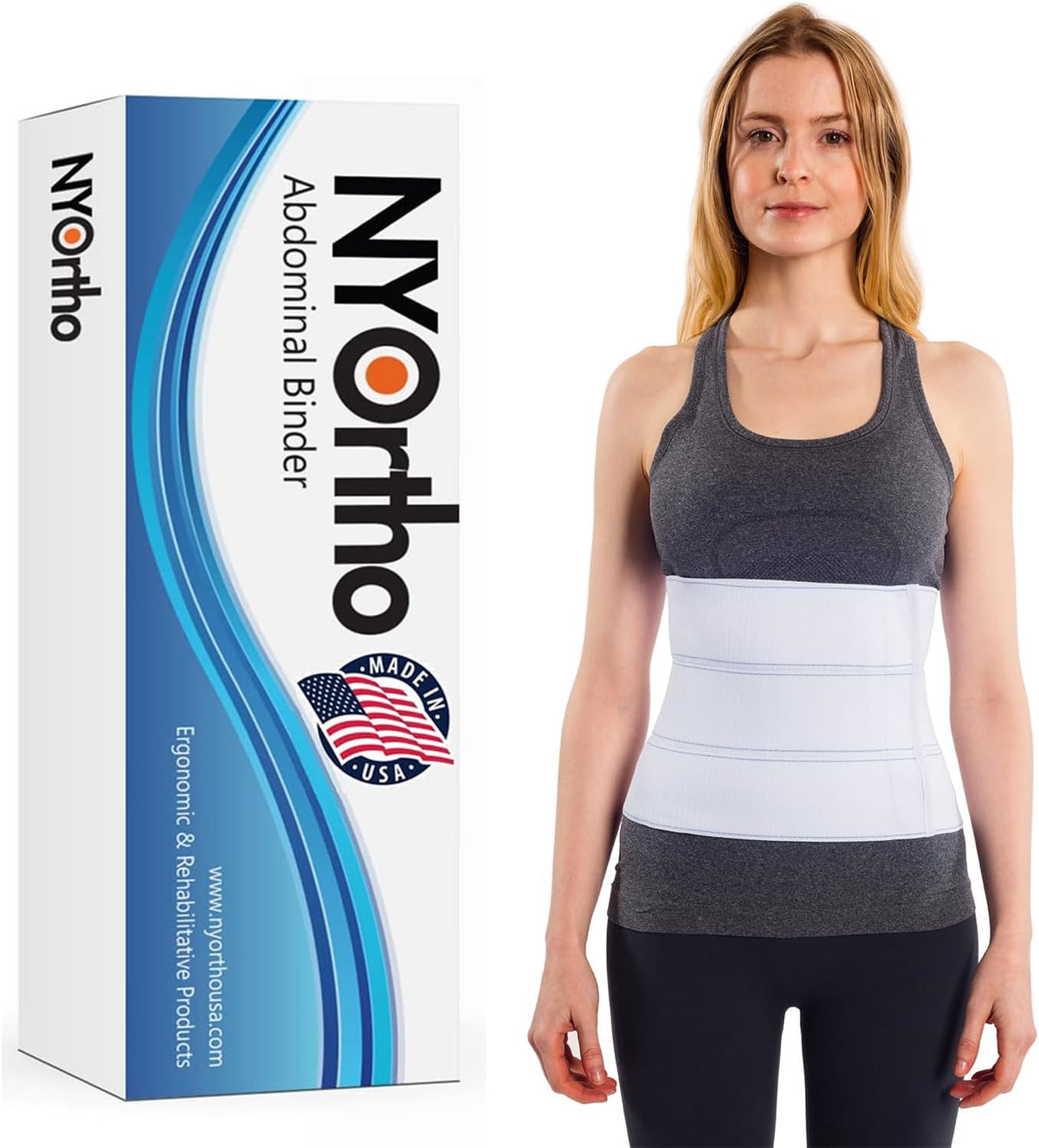 NYOrtho Abdominal Binder 9" 3-Panel - Unisex Post-Surgery Compression Support Belt for Men and Women - Abdominal Wrap for Hernia, Back Pain, Muscle Strain - Latex-Free - Made in USA (60"-75")