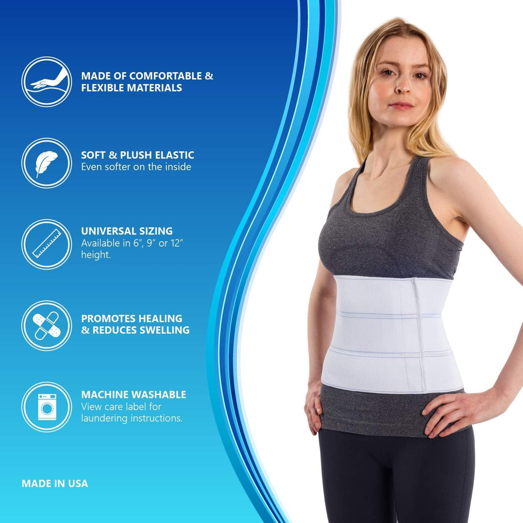 NYOrtho Abdominal Binder 9" 3-Panel - Unisex Post-Surgery Compression Support Belt for Men and Women - Abdominal Wrap for Hernia, Back Pain, Muscle Strain - Latex-Free - Made in USA (60"-75")
