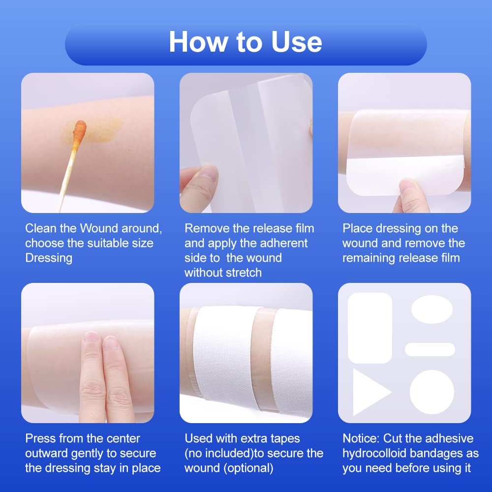 20 Count Hydrocolloid Bandages 2 x 4 in, Large Wound Dressing Healing Bandages for Wounds, Waterproof Bandage Large