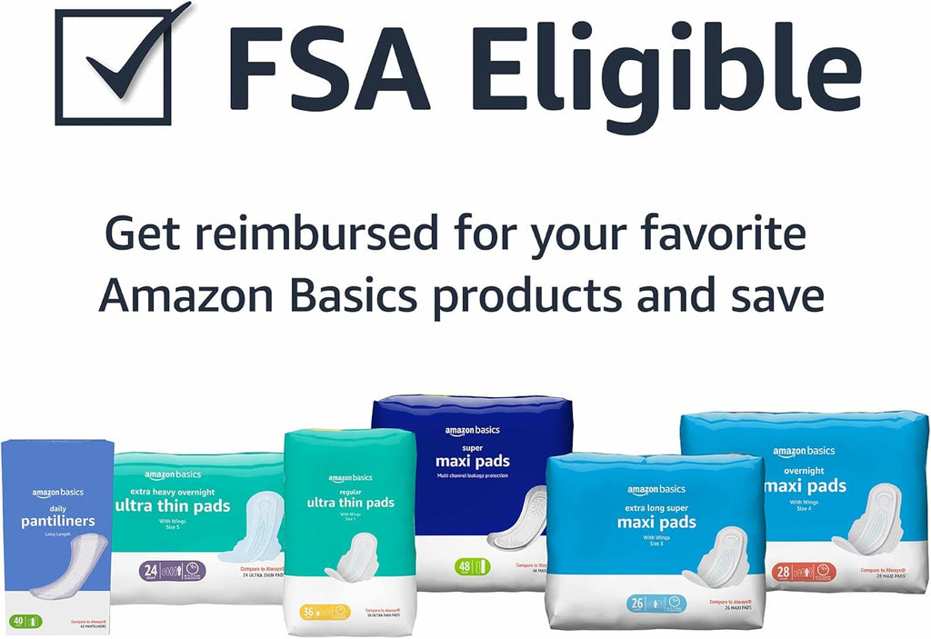 Amazon Basics Ultra Thin Pads with Flexi-Wings for Periods, Extra Heavy Overnight Absorbency, Unscented, Size 5, 24 Count, 1 Pack (Previously Solimo)