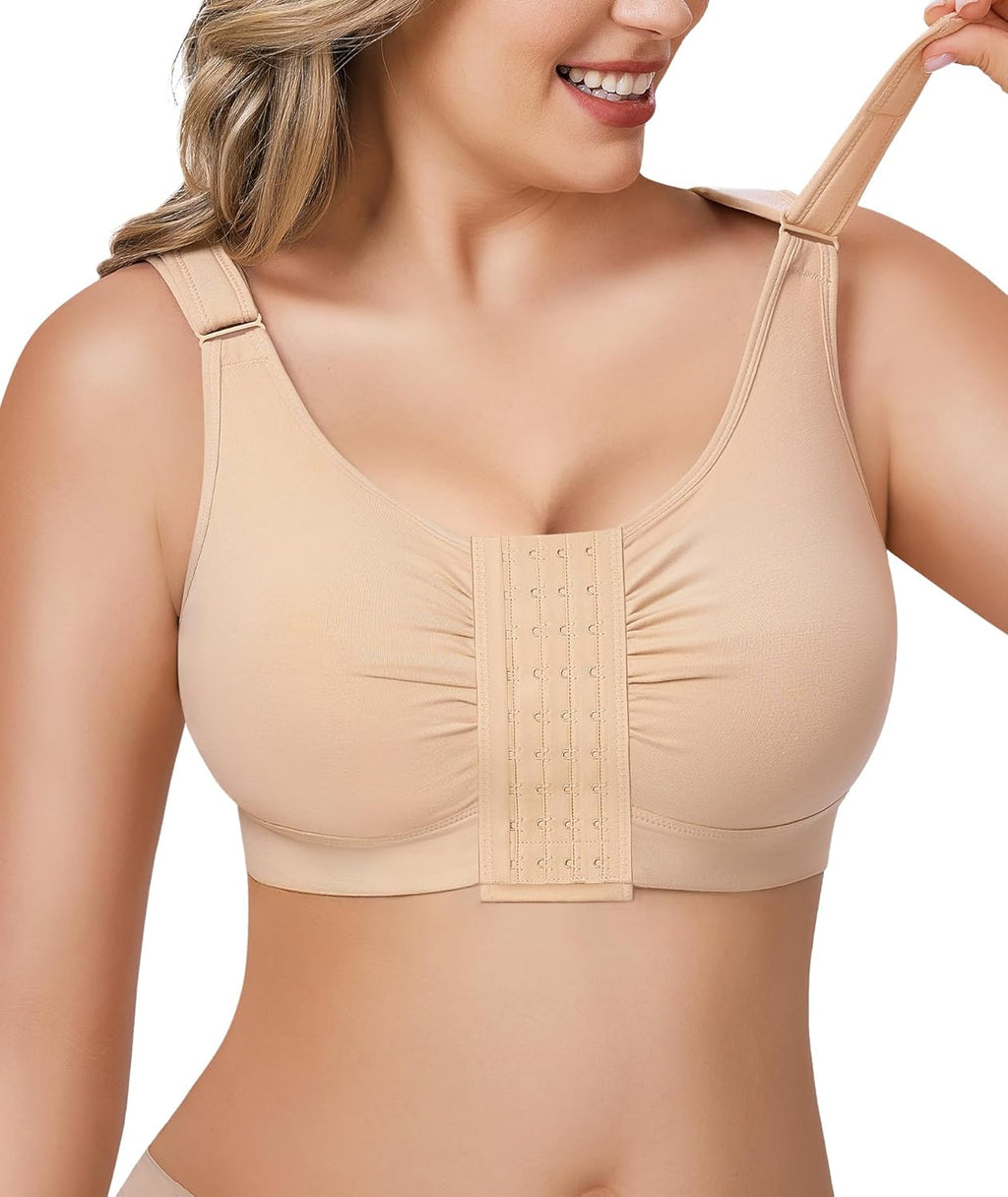 BRABIC Post Surgery Front Closure Bras for Women Full Coverage Compression Mastectomy Wireless Bra with Adjustable Straps
