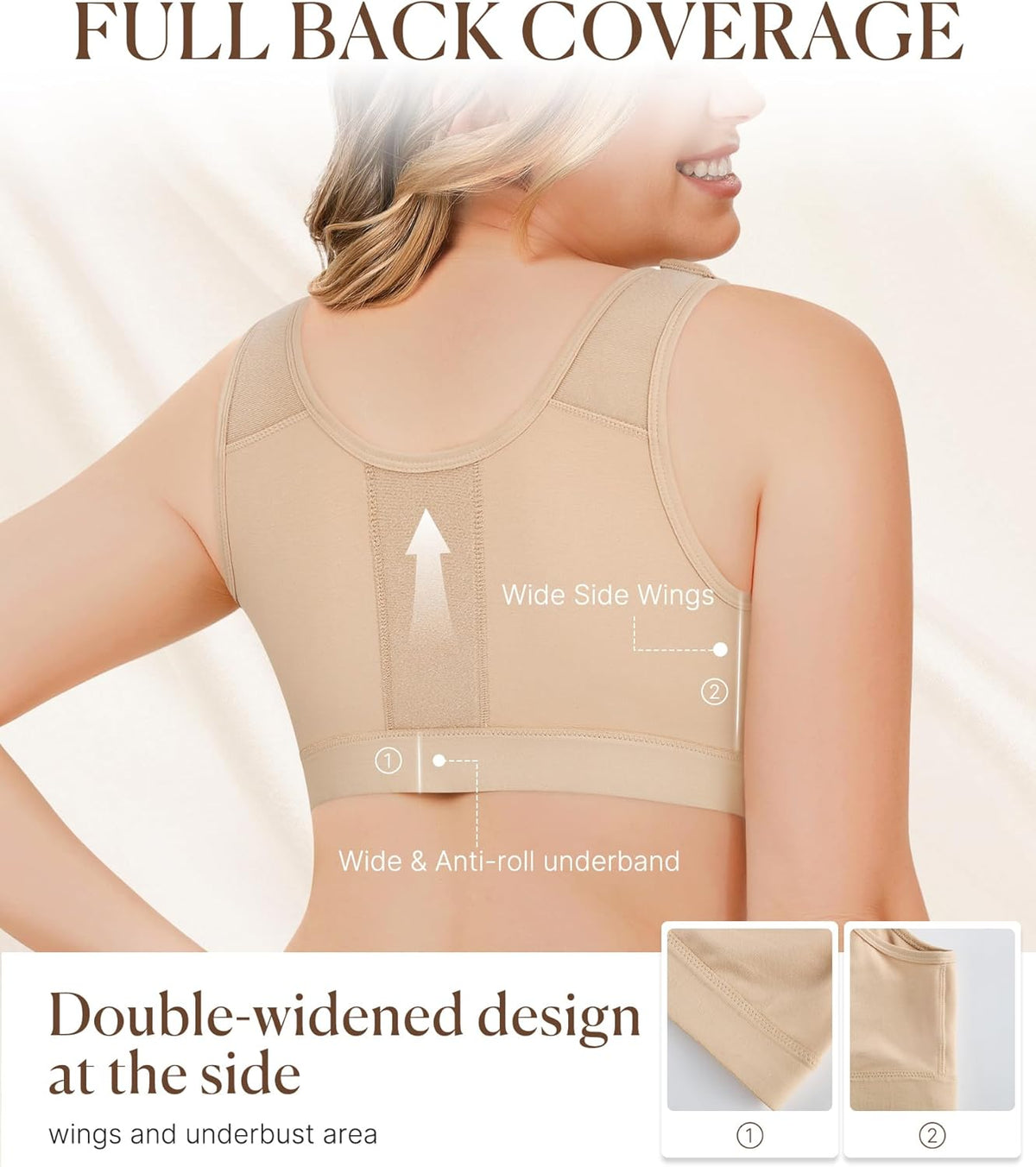BRABIC Post Surgery Front Closure Bras for Women Full Coverage Compression Mastectomy Wireless Bra with Adjustable Straps