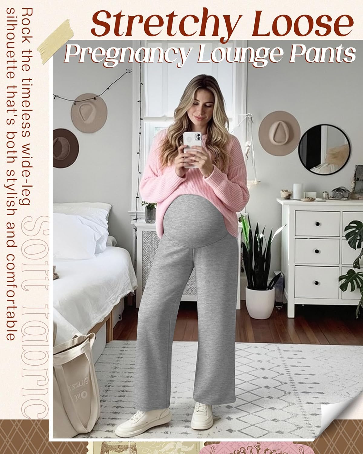 3 Pack Women's Maternity Lounge Pants Wide Leg Over The Belly Pregnancy Pajama Pants Loose Casual Trousers