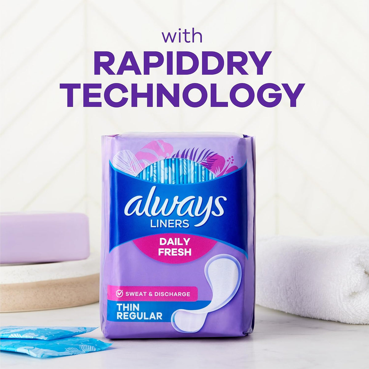 Always Panty Liners for Women Daily Liners, Regular Absorbency, Unscented, 216 Count