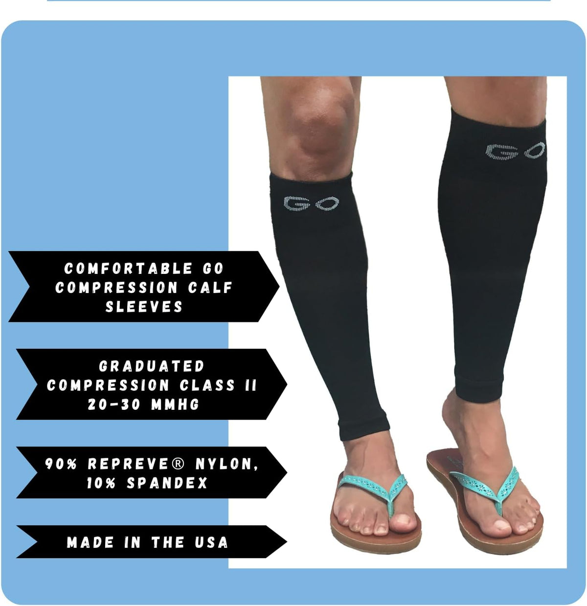 Calf Compression Sleeves Higher Grade 20-30 mmHG Eco-friendly Leg Sleeve Made in the USA