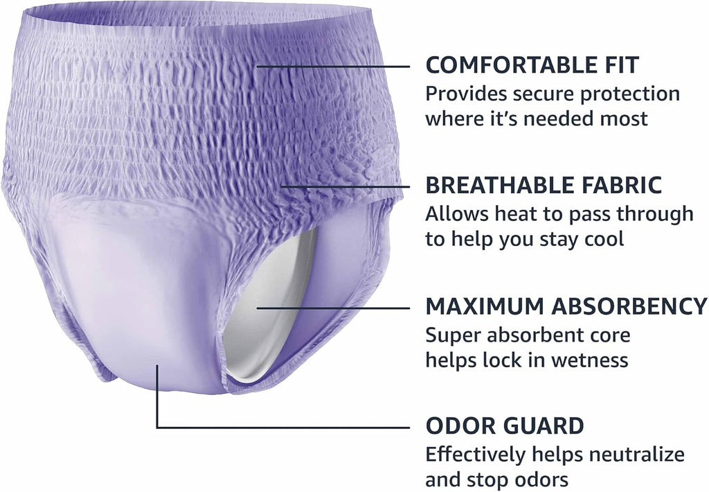 Amazon Basics Postpartum Incontinence Underwear for Women, Maximum Absorbency, Fresh Protection, Leak Protection, Odor Guard, Soft Comfortable Fit, Disposable, X-Large, Lavender, 16 Count