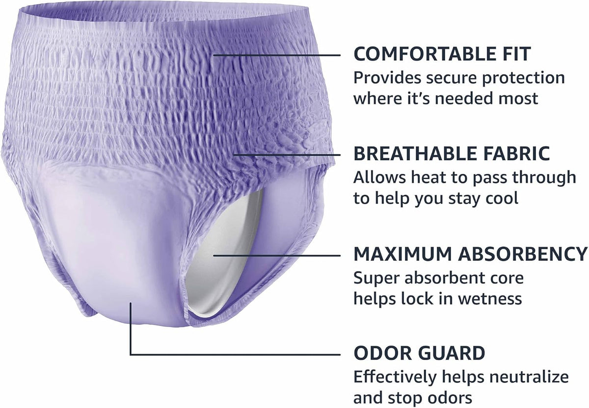 Amazon Basics Postpartum Incontinence Underwear for Women, Maximum Absorbency, Fresh Protection, Leak Protection, Odor Guard, Soft Comfortable Fit, Disposable, X-Large, Lavender, 16 Count