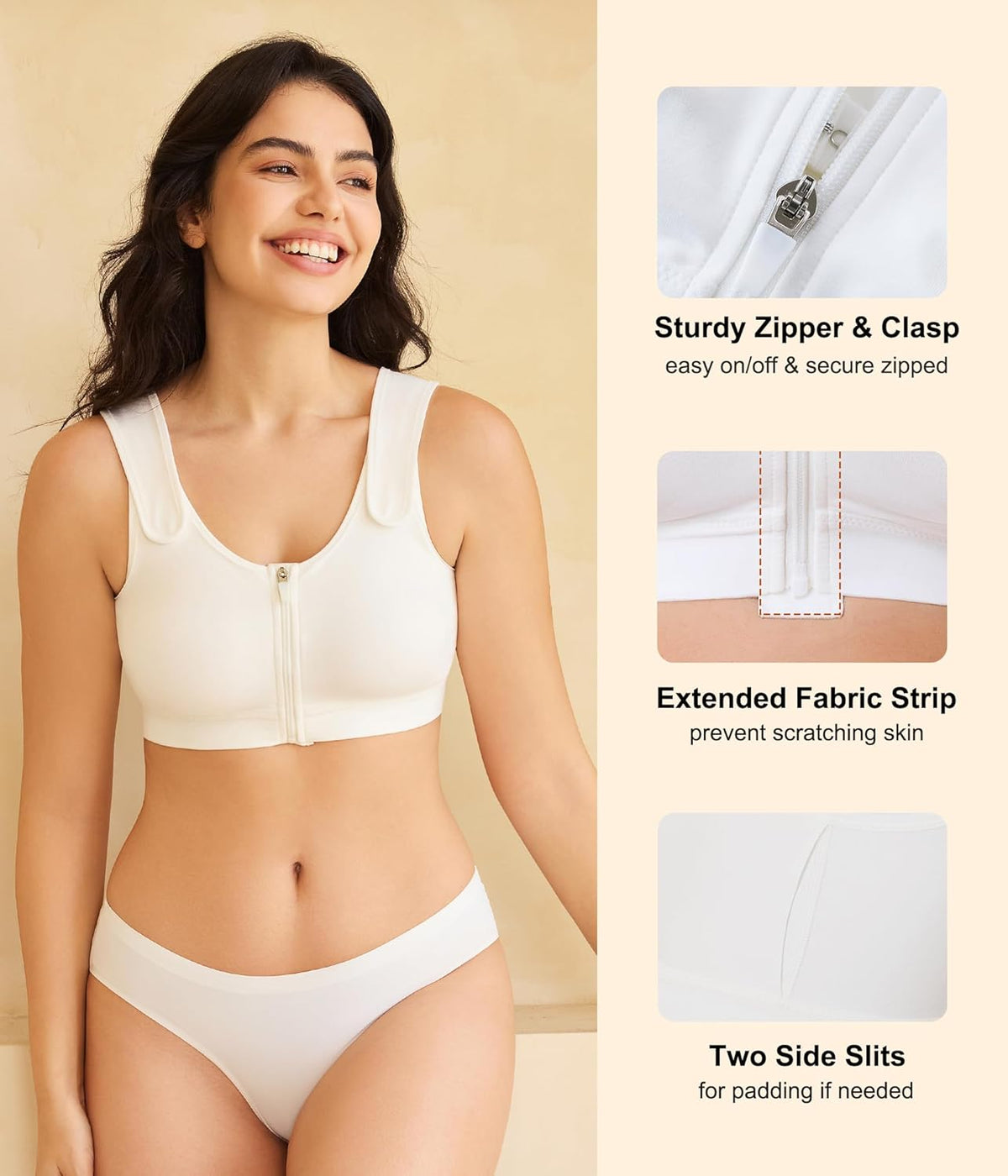 CYDREAM Zip Front Closure Wireless Bras for Women Full Coverage Post Surgery Compression Back Smoothing Comfort Adjustable