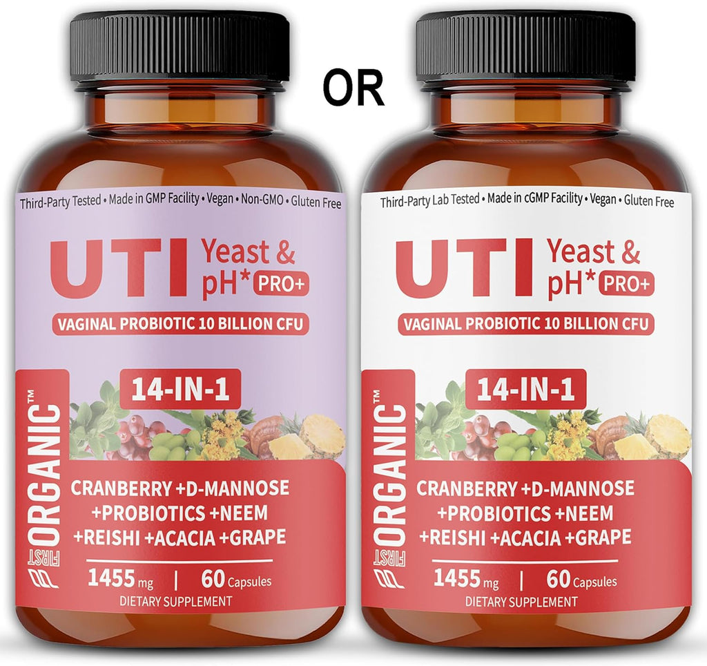 UTI Yeast & pH Pro+ | Pack of 2 | Daily Feminine Hydration & Balance Support with Cranberry, D-Manose, Aloe, Hibiscus | Third-Party Tested, cGMP Facility, Vegan, Gluten-Free | 60+60 Caps