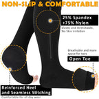 CASMON 15-20mmHg Zipper Compression Socks for Women and Men, Knee High Compression Stockings, Medical Open Toe Support Socks for Varicose Veins, Post-surgery, Swelling, Nurses, Pregnancy (1 Pair)