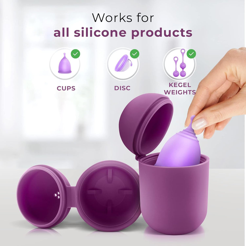 EcoBlossom Reusable Menstrual Cup and Case - The Most Reliable Medical Grade Silicone Period Cups - Comfortably use for 12 Hours (Small (Pack of 2), Gray Cup & Case)