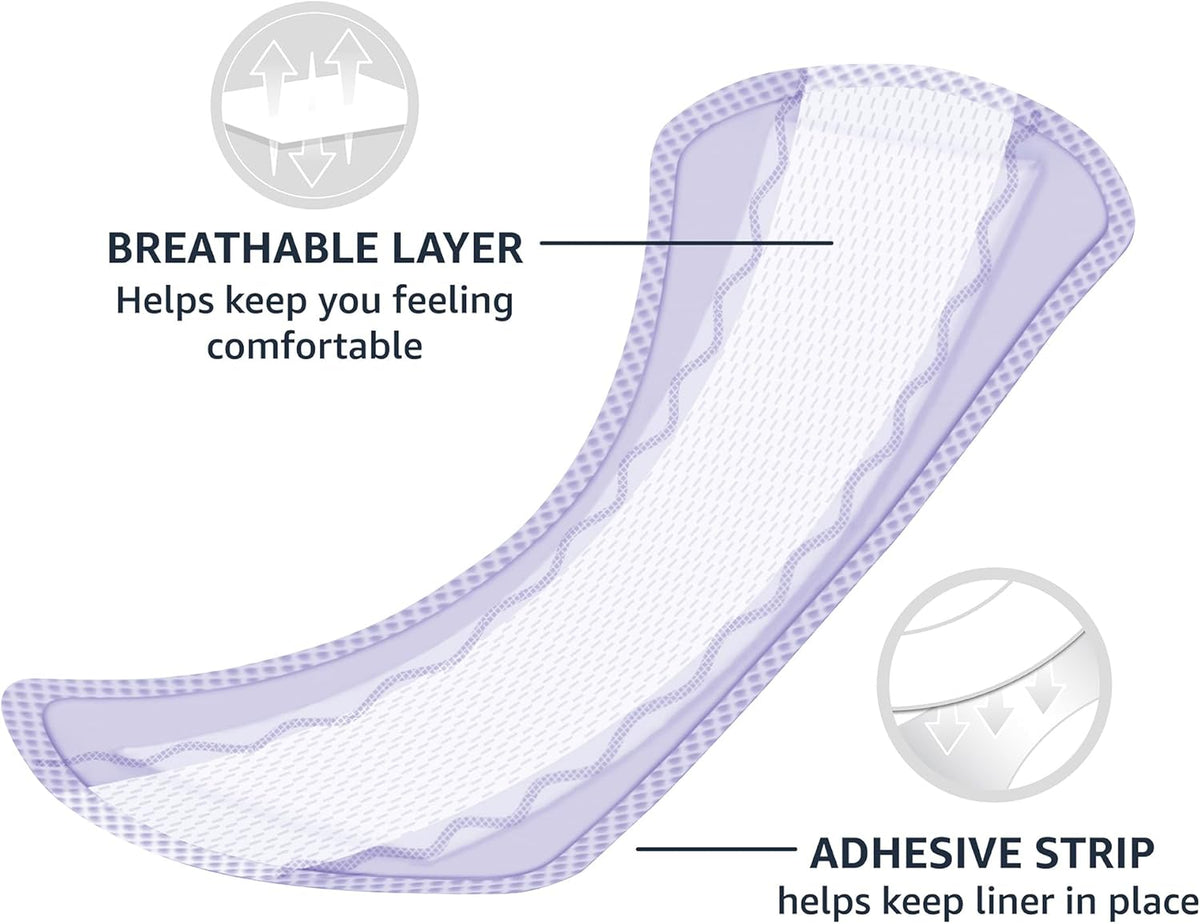 Amazon Basics Daily Pantiliner, Long Length, Feminine Pads for Women, Unscented, Comfortable Thin, 120 Count (3 Packs of 40) (Previously Solimo)