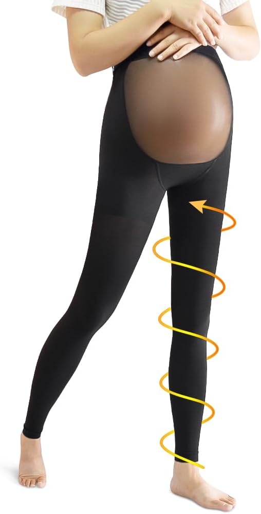 beister Maternity Medical Compression Tights, 20-30mmHg Graduated Support Pregnancy Legging with Button Elastic Band & Abdominal Protection, Footless High Waist Compression Pantyhose for Varicosity
