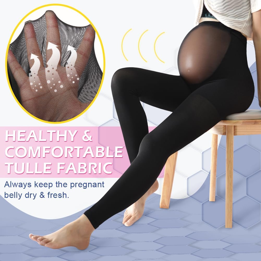 beister Maternity Medical Compression Tights, 20-30mmHg Graduated Support Pregnancy Legging with Button Elastic Band & Abdominal Protection, Footless High Waist Compression Pantyhose for Varicosity