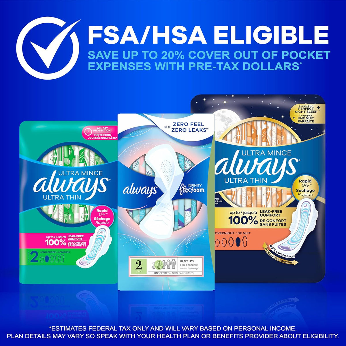 Always Ultra Thin Pads with Wings, Size 2, Long Super, 58 Count