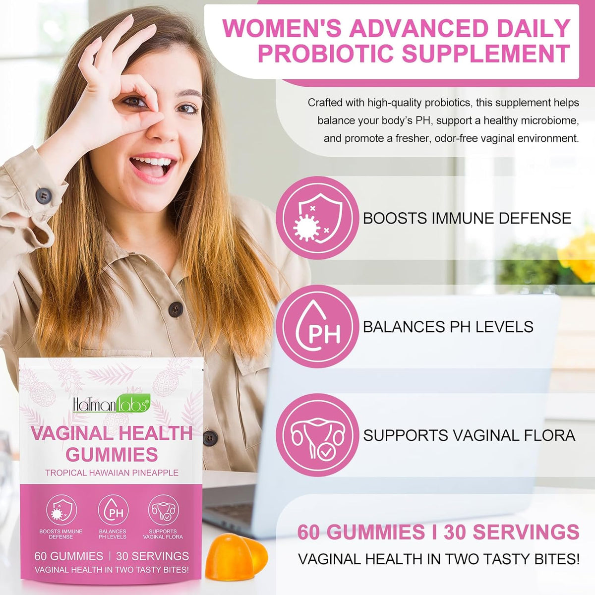 newseel Vaginal Probiotics Gummies,Feminine Balance Gummies for Women,Womens Vaginal Health Supplement,Improve Immune,Promotion of Womens Health - 60 Gummies(2Pack)