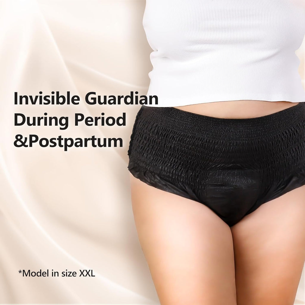 MOLLIS Disposable Period Underwear for Women, Postpartum Panties, Maternity Knickers Heavy Flow Leak Proof, Black, XXlarge, 8 Count