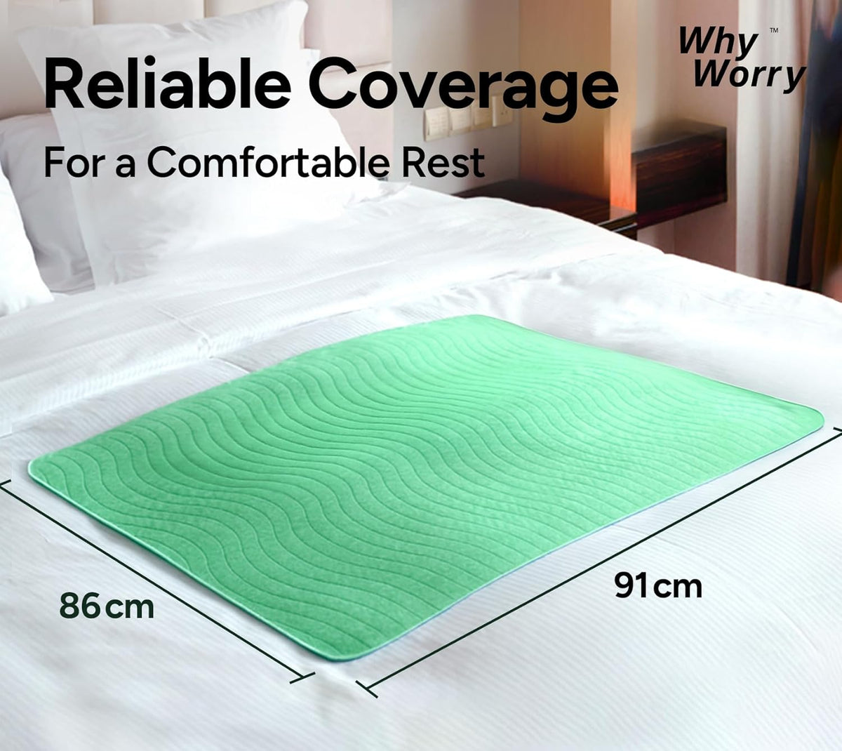 WhyWorry Washable Bed Pads for Adult Incontinence, 86x91cm (Pack of 4) Waterproof Mattress Protector for Bed Wetting, Heavy Absorbent Reusable Underpads for Elderly & Kids, Washable Pee Pads, Green