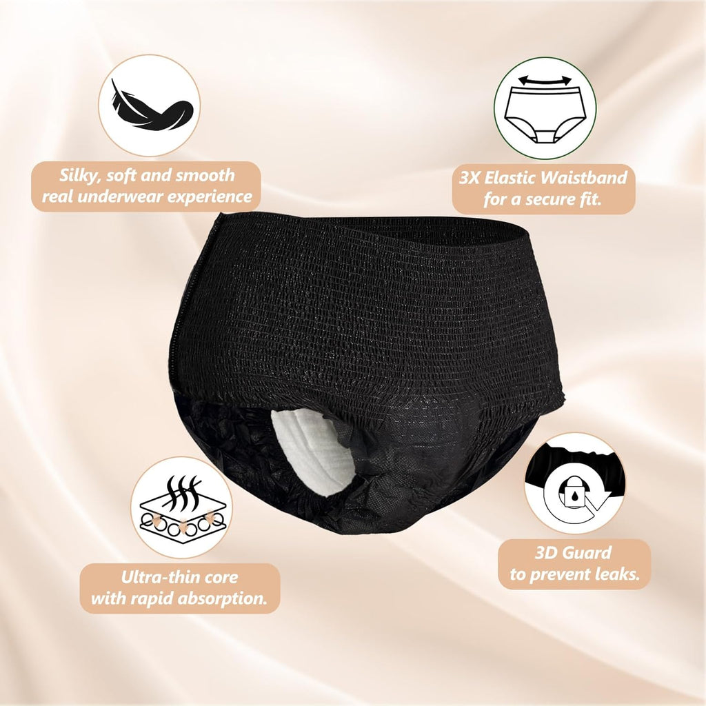 MOLLIS Disposable Period Underwear for Women, Postpartum Panties, Maternity Knickers Heavy Flow Leak Proof, Black, XXlarge, 16 Count
