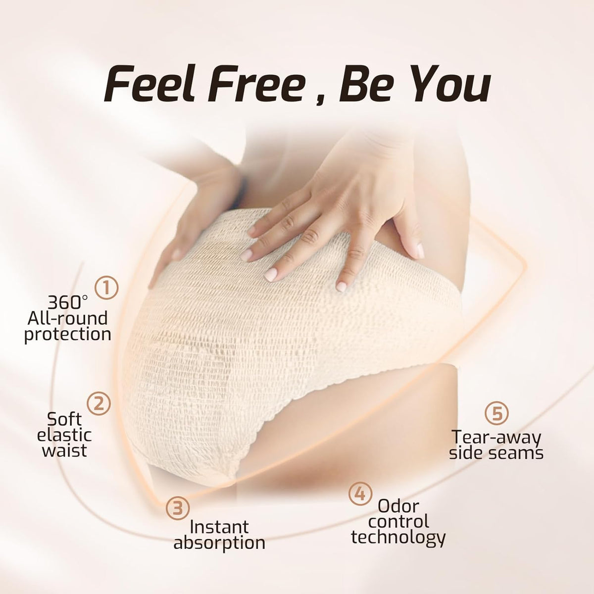 SUNKISS Women Incontinence Underwear, Daytime Disposable Postpartum Adult Panties, Protective Pull Ups with Maximum Absorbency, XLarge, Beige, 32 Count