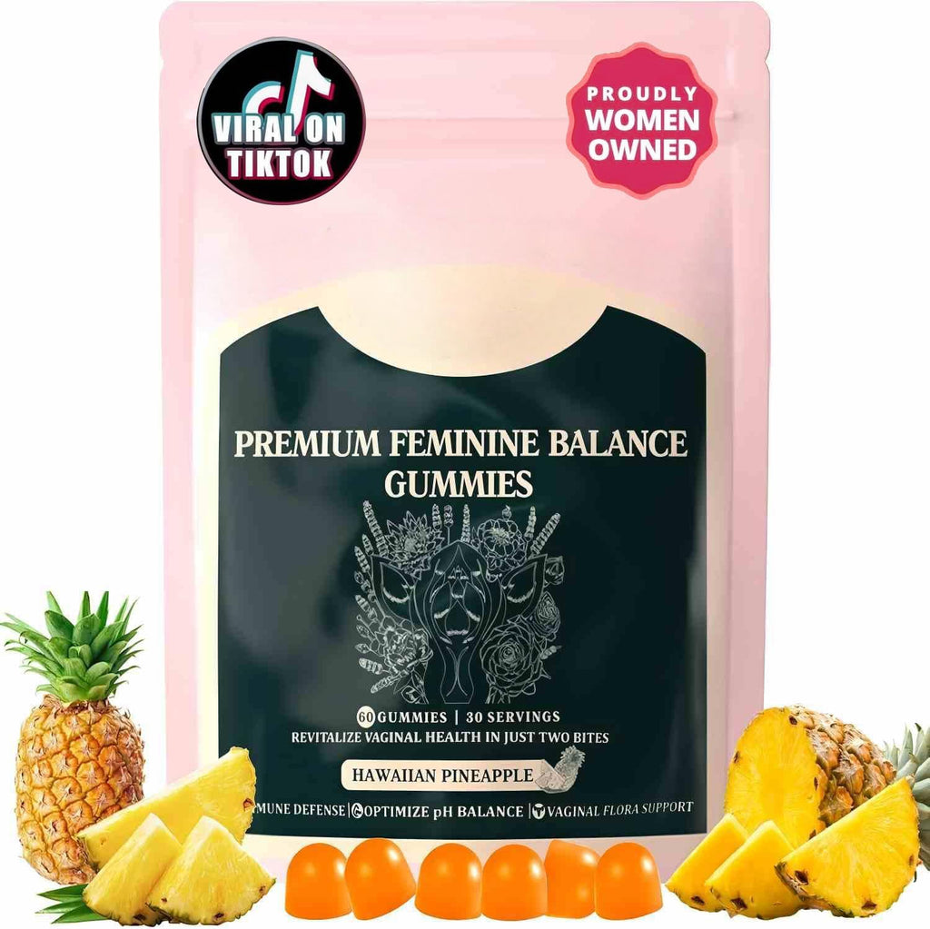Feminine Balance Gummies for Daily Wellness with Probiotics & Multivitamins, Vegan Hawaiian Pineapple Flavor, Gluten Free, 60 Gummies.