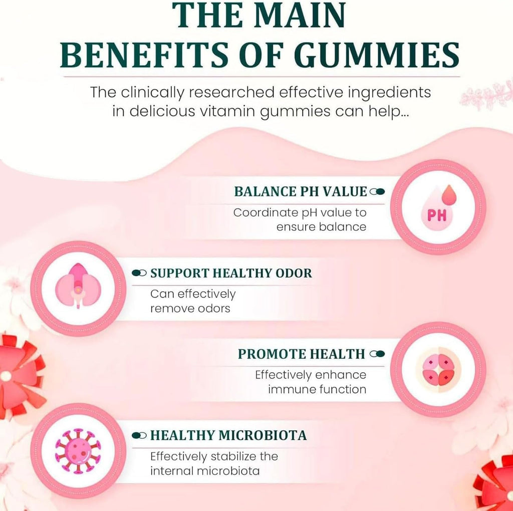 Feminine Balance Gummies for Daily Wellness with Probiotics & Multivitamins, Vegan Hawaiian Pineapple Flavor, Gluten Free, 60 Gummies.