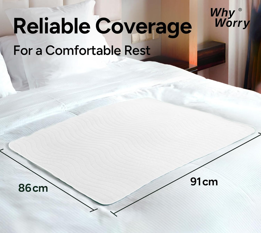 WhyWorry Washable Bed Pads for Adult Incontinence, 86x91cm (Pack of 4) Waterproof Mattress Protector for Bed Wetting, Heavy Absorbent Reusable Underpads for Elderly & Kids, Washable Pee Pads, White