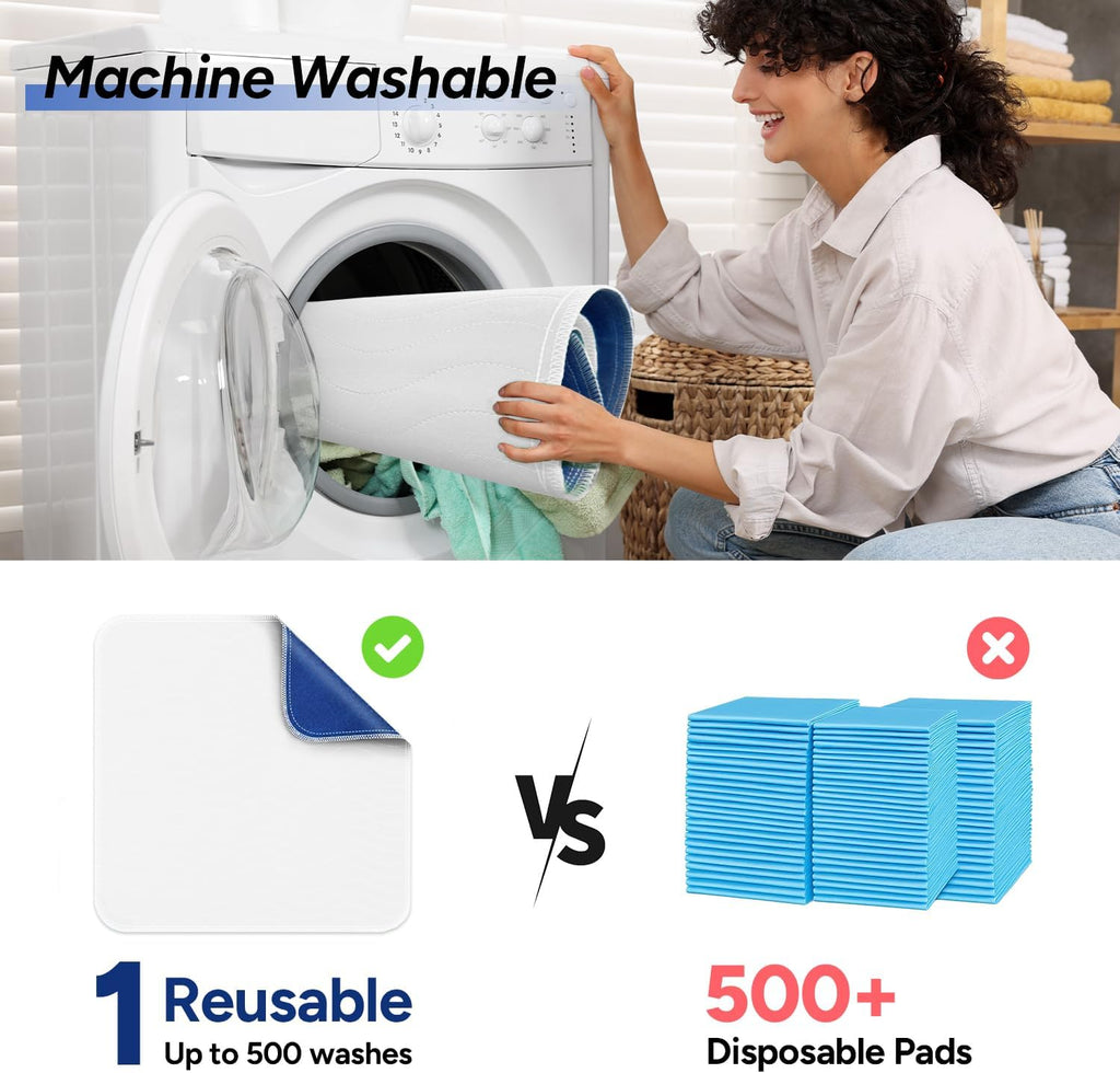 WhyWorry Washable Bed Pads for Adult Incontinence, 86x91cm (Pack of 4) Waterproof Mattress Protector for Bed Wetting, Heavy Absorbent Reusable Underpads for Elderly & Kids, Washable Pee Pads, White