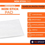 MEDSTOCK Non-Stick Pad, 5CM X 5CM, 50 Count, Gauze Pad Dressing, Non-Stick Wound Care, Surgical Grade, Fragile Tissue Protection, High Absorption, Porous Film Skin Contact Layer, Non Woven Fabric
