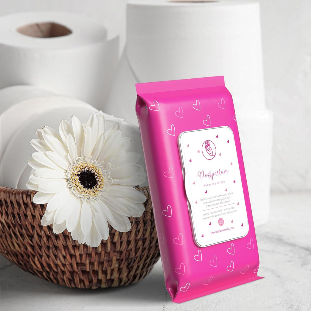Ninja Mama Postpartum Perineal Care Cooling Pad Liners. Soothing Witch Hazel Wipes with Aloe and Chamomile for Post Partum Relief After Birth Tears and Haemorrhoids. Postpartum Essentials Twin Pack (2 X 45 Wipes)