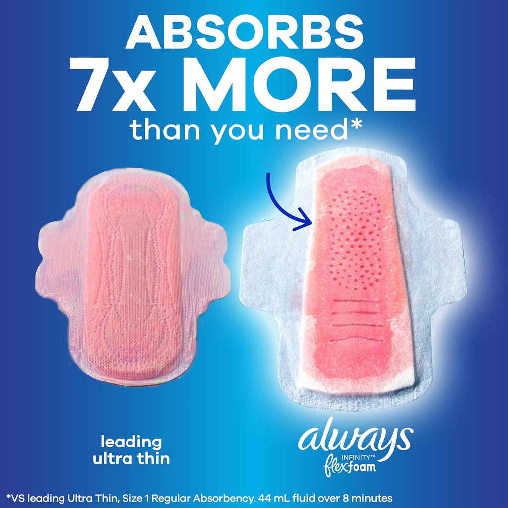 Always Infinity Feminine Pads with Wings for Women, Size 5, Extra Heavy Overnight, Unscented, 22 Count - Pack of 3 (66 Count Total)