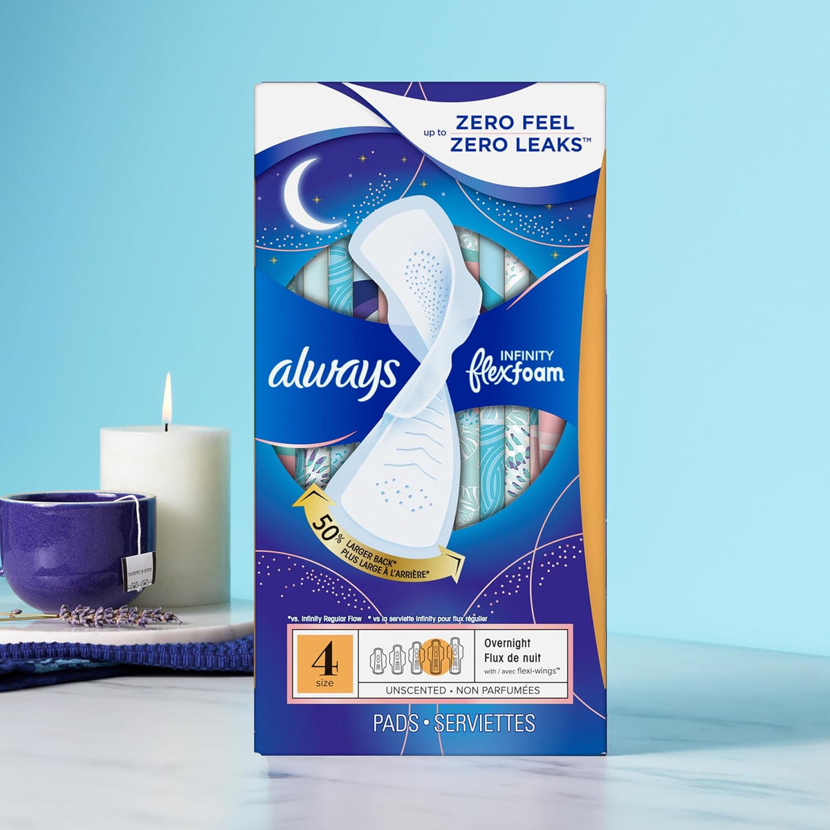 Always Infinity Feminine Pads with Wings for Women, Size 5, Extra Heavy Overnight, Unscented, 22 Count - Pack of 3 (66 Count Total)