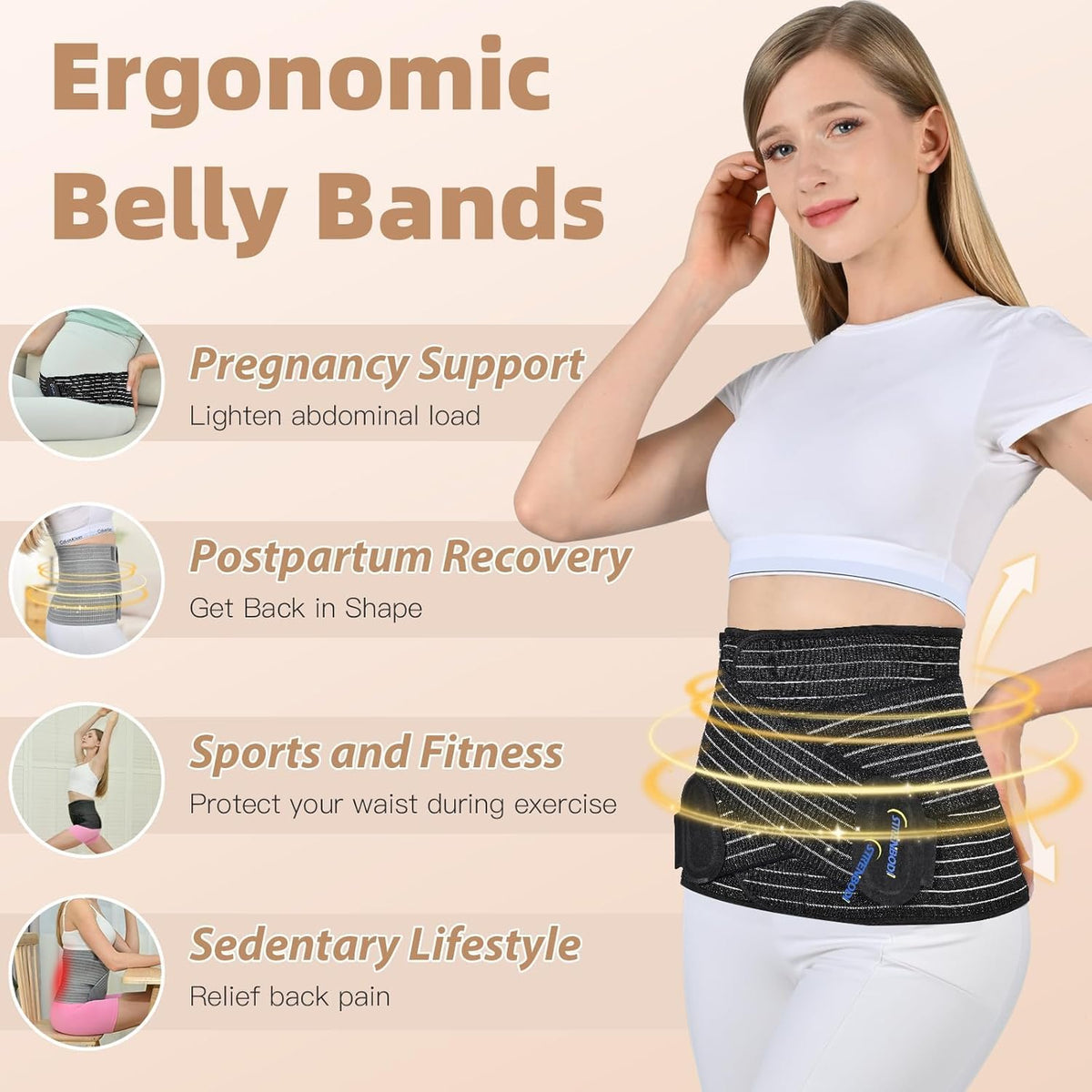 Abdominal Binder Post Surgery Postpartum Belly Band, C-section Belly Binder, Girdle for Postnatal, Adjustable Belly Wrap, Stomach Compression Hernia Belt For Men or Women After Pregnancy, Hysterectomy (Black S/M)