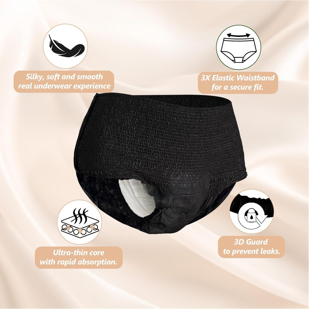 MOLLIS Disposable Period Underwear for Women, Postpartum Panties, & MOLLIS Flushable Wipes for Adults, Extra Large Unscented Wet Wipes with Witch Hazel & Vitamin E