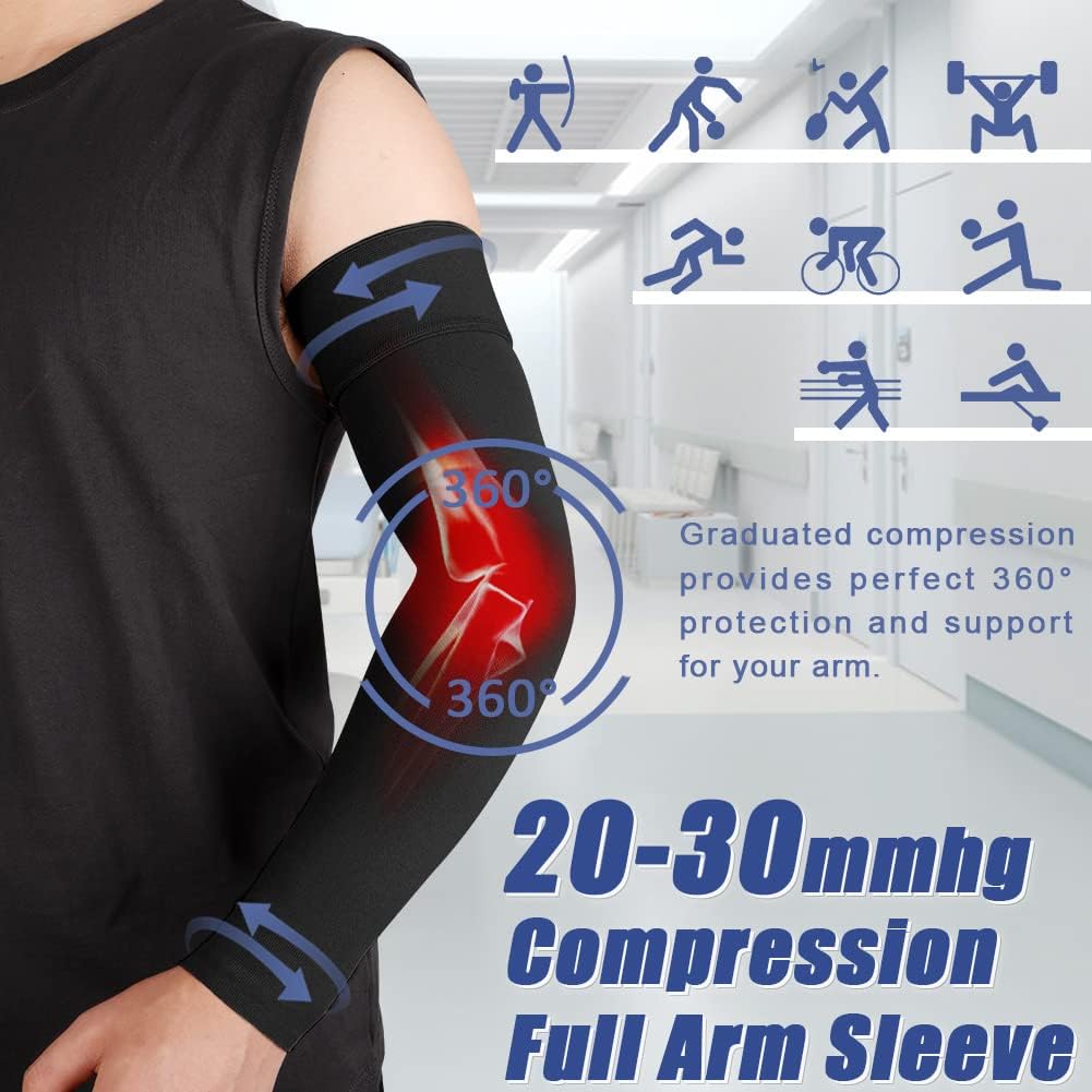 beister Medical Compression Arm Sleeves for Men Women（Single）, 20-30 mmhg Full Arm Support for Pain Relief, Lymphedema