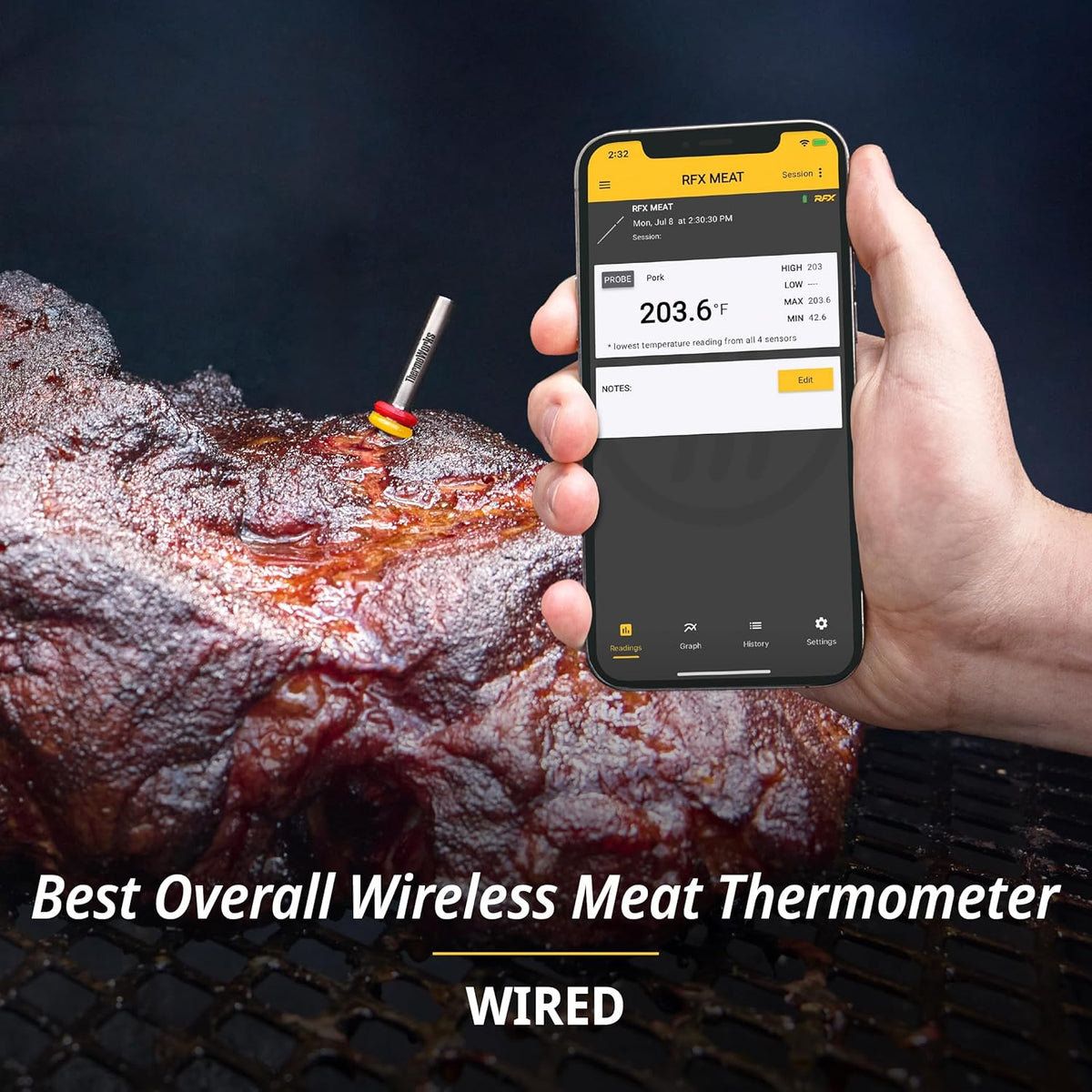 ThermoWorks RFX, Smart Wireless Meat Thermometer, Wi-Fi & Radio Frequency, Stronger Signal Than Bluetooth, Meat Probe for Use in Smoker, Grill, BBQ, Oven(2-Probe Kit)
