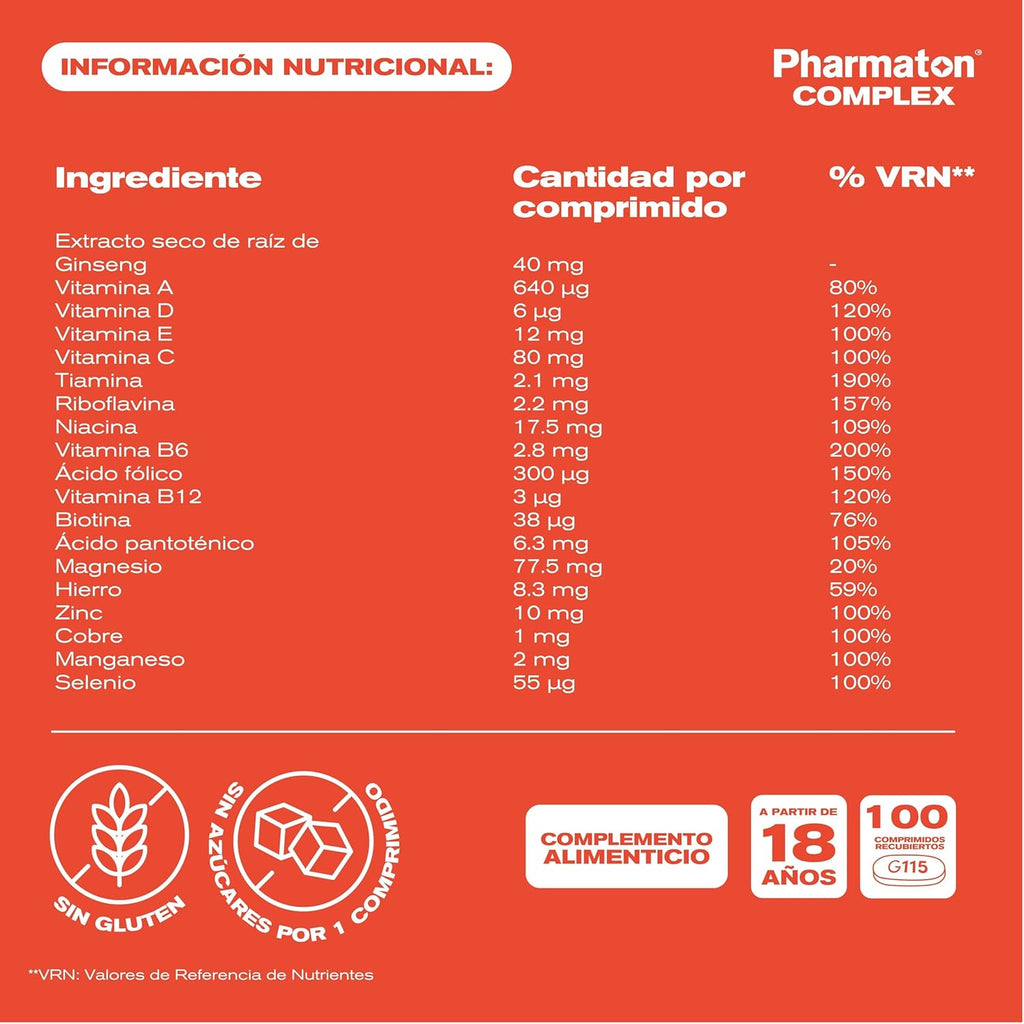 Pharmaton Complex - Multivitamin with Ginseng G115-100 Tablets - Physical & Mental Energy - Vitamins for Fatigue