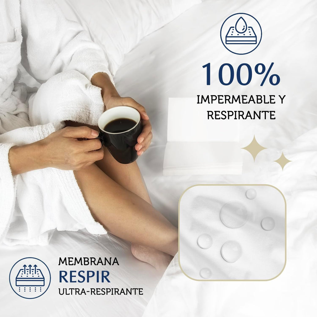 Waterproof and breathable mattress protector 135 x 190 cm - Cover with 4 elastic corners Eco-responsible Oeko-Tex certified