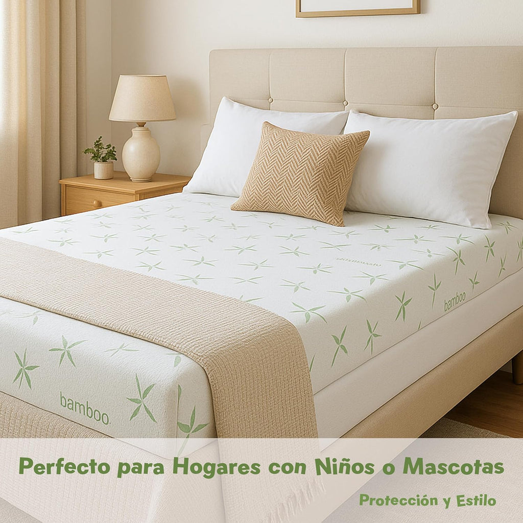Mattress Protector 90 x 190/200 Waterproof Bamboo Viscose – Height 30 cm – Soft, Breathable, Anti-Allergy and Anti-Dust Mite – Quiet, Easy to Wash, Elastic Fit