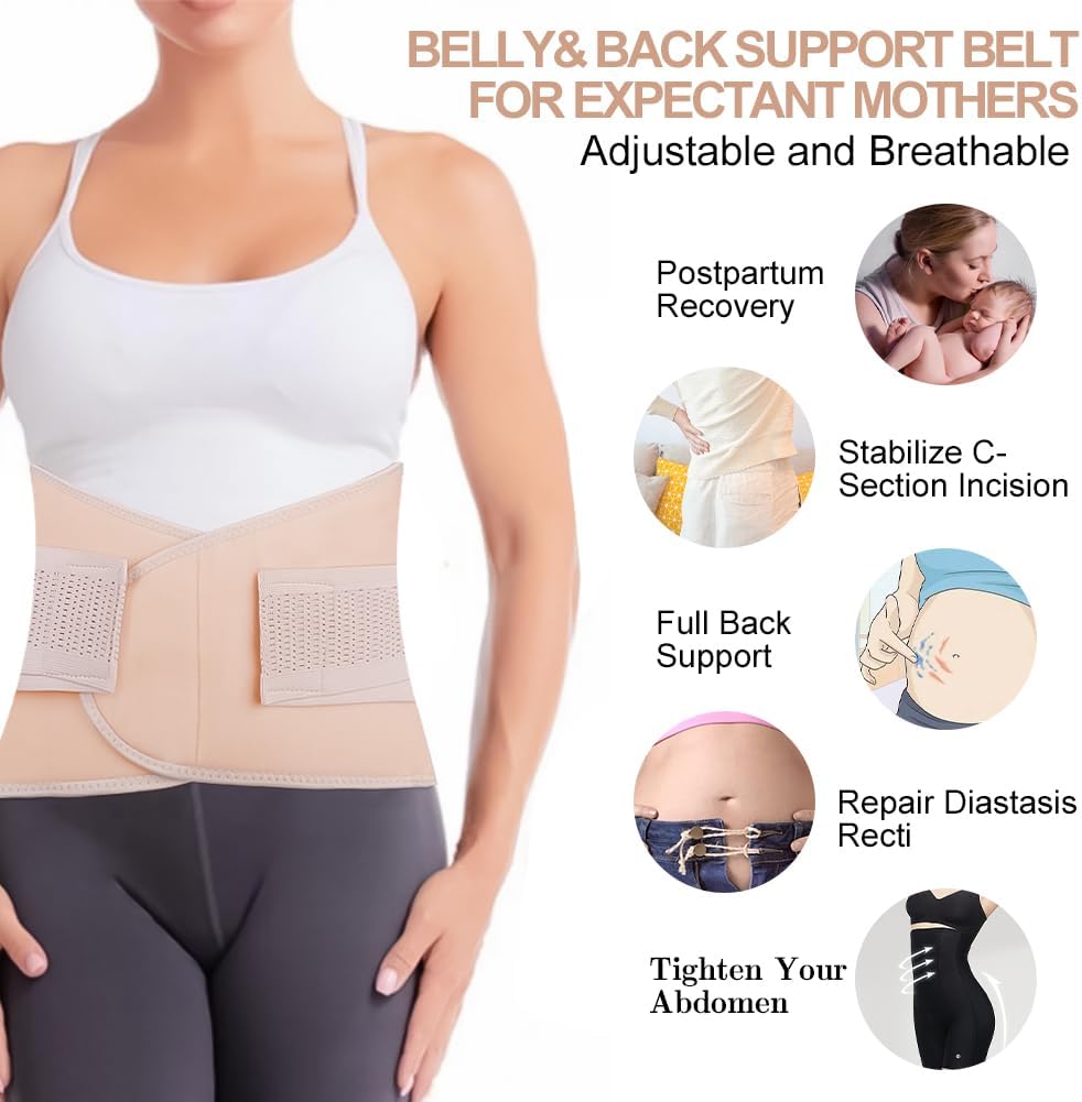 Postpartum Abdominal Belt, Postpartum Recovery Belt, Pregnant Belt with Double Adjustment Straps, Breathable Pregnancy Girdle, Postpartum Girdle (Beige)
