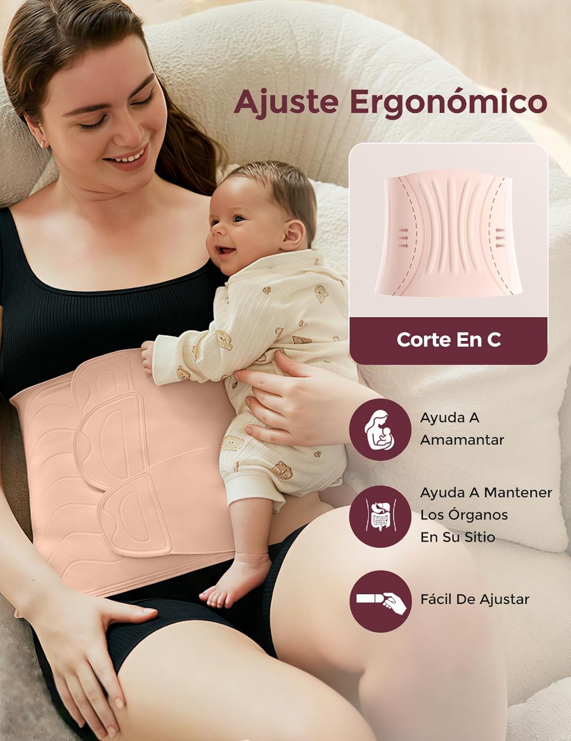 momcozy Ergowrap Postpartum Abdominal Recovery, Postpartum Caesarean Girdle with 3D Compression and Lumbar Support, Invisible Lumbar Band for Women, Soft and Breathable, Oyster Pink