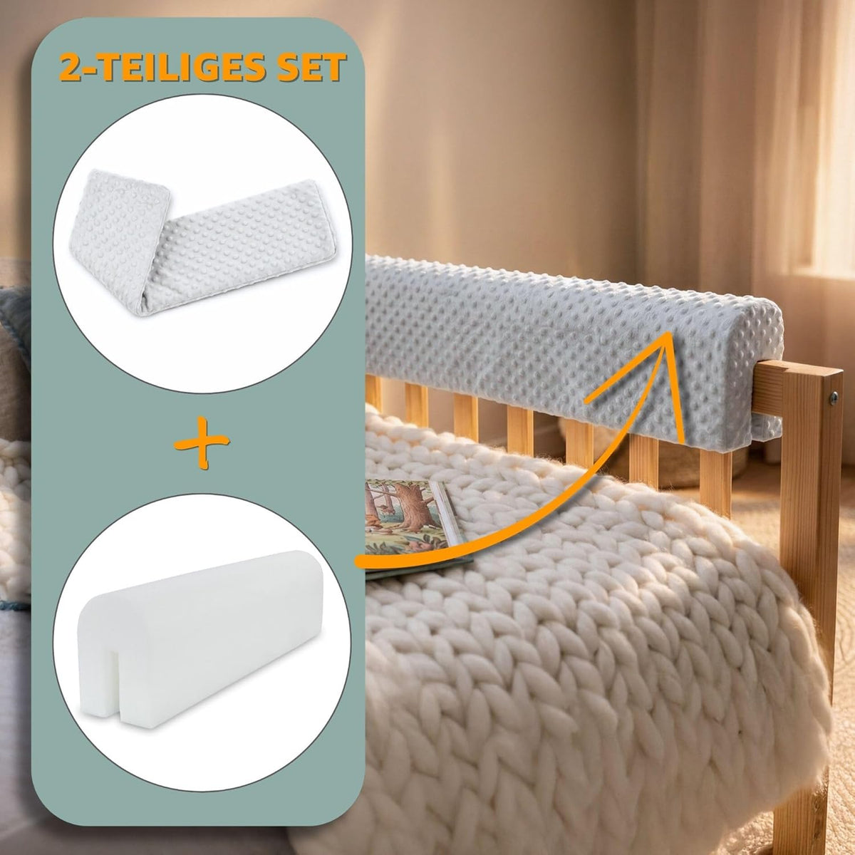 Totsy Baby Bumper Cot Bumper Baby Cots 50 cm – Anti-fall and Shock Protector Barrier Foam Safety Children and Girls for Bed Protection of Fence and Edge for Children Minky Grey