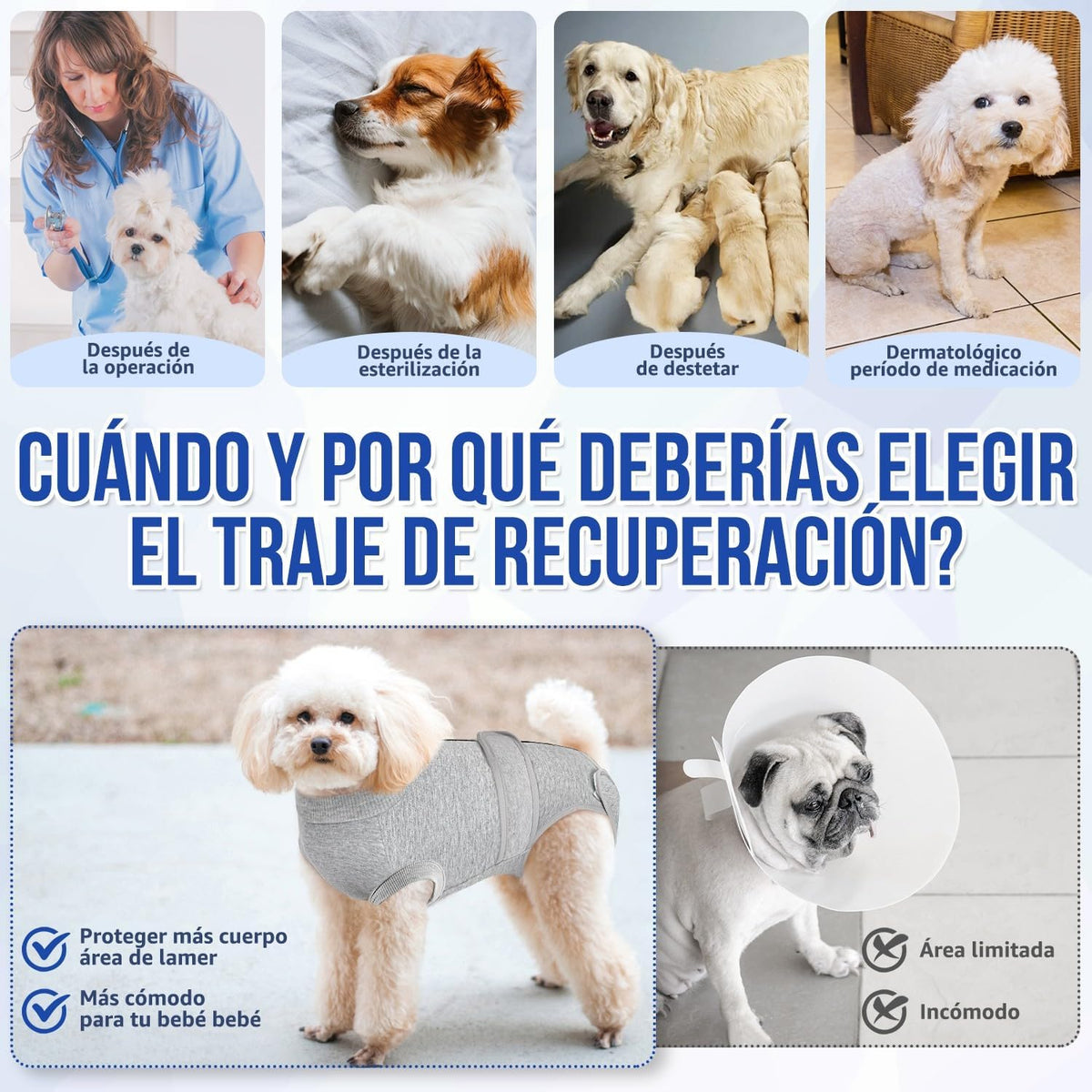 SlowTon Dog Surgery Recovery Suit - Alternative Cone Shaped Collar for Dogs After Surgery with Zipper, Professional Pet Recovery Shirt