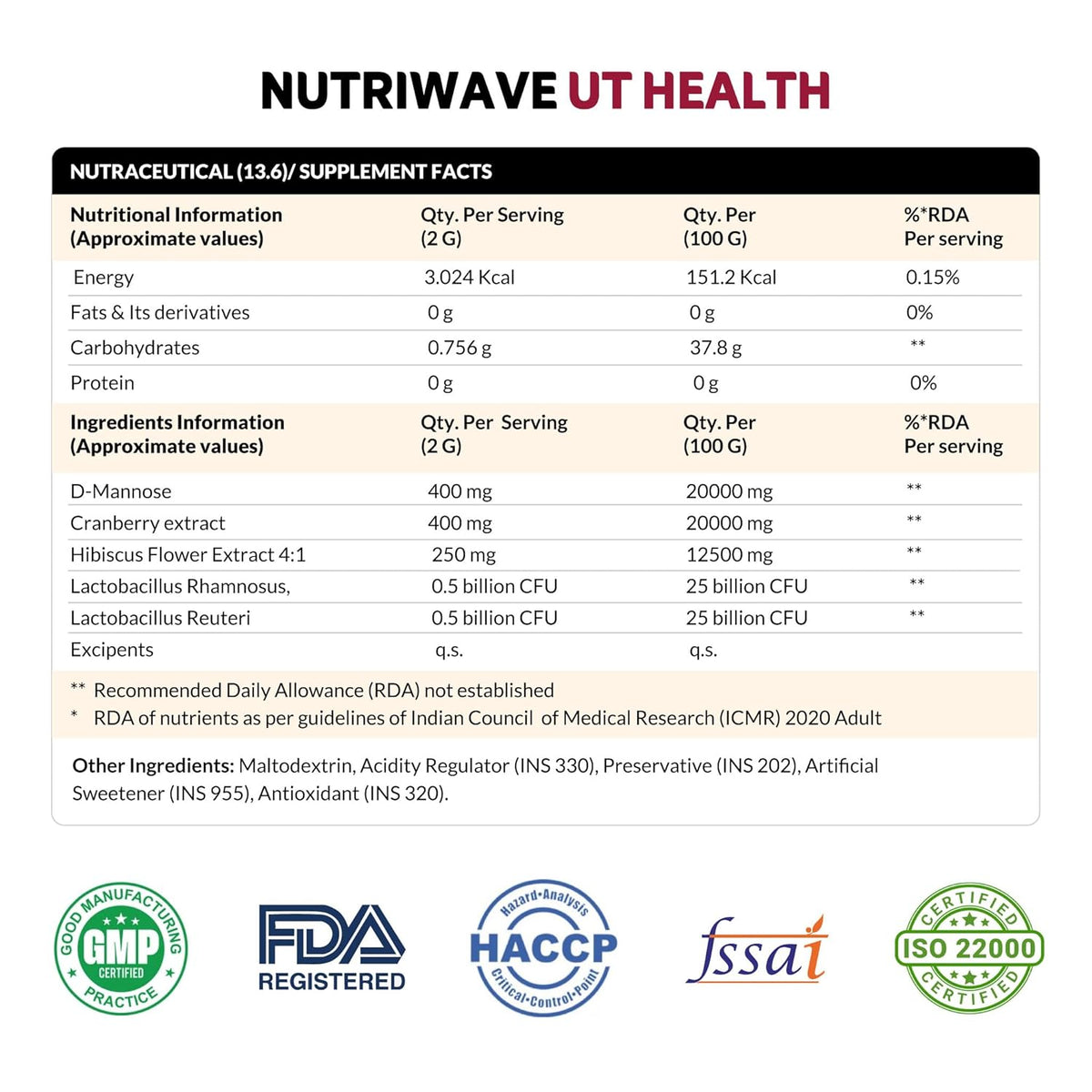UT Health | UTI Prevention & Urinary Tract Support | With Cranberry Extract, D-Mannose, Hibiscus & 2 Probiotics | Helps Reduce Burning & Pain | Cranberry Flavour, 15 x 2g Powder Sachets